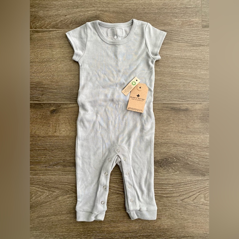 Modern Burlap grey organic short sleeve jumpsuit Size 12-18 months NWT